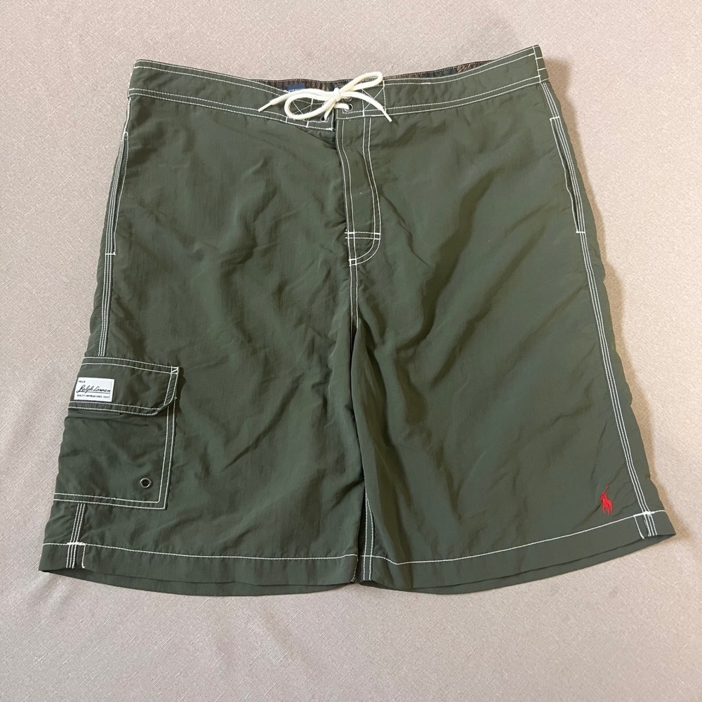 Polo Ralph Lauren Men's Olive Green Board Shorts Cargo Swim Trunks Size Large